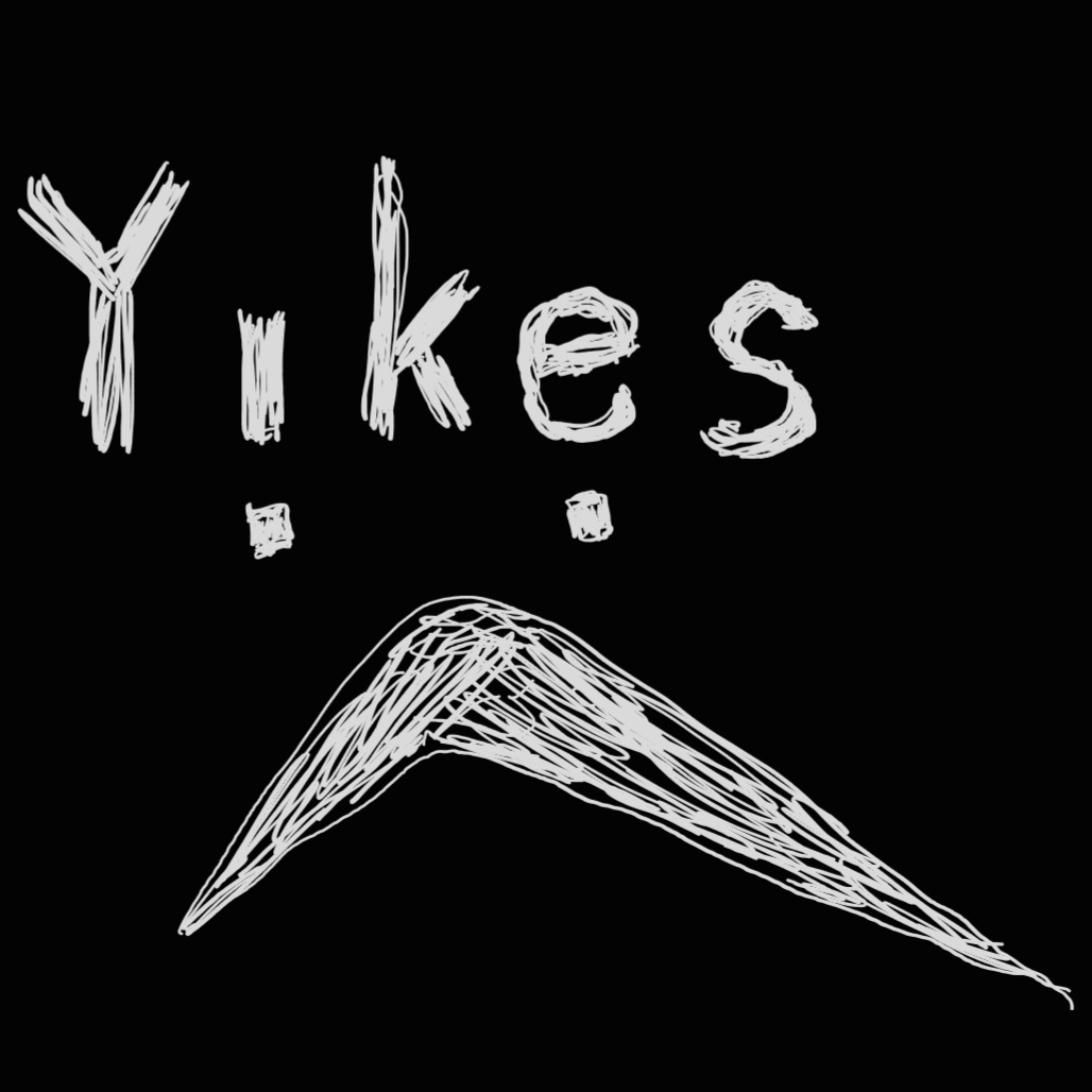 a black background with a sketch that says 'yikes', only it's over the 'nikes' logo turned upside down to make a sad smiley